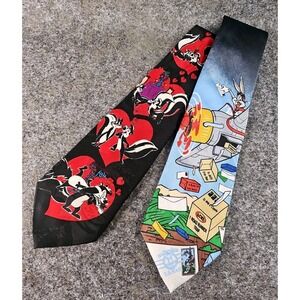1990s Looney Tunes Ties, Pepé Le Pew, Bugs Bunny, Warner Bros, Postal Service, 2